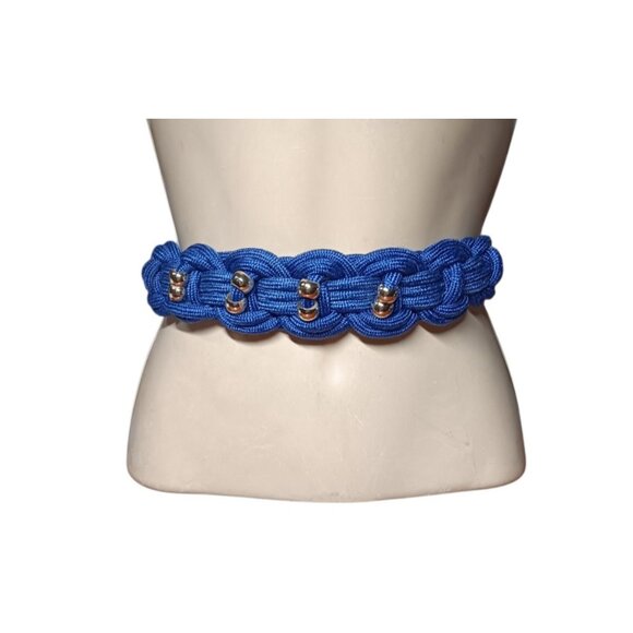 VTG Stretchy Blue Braided Cinch Belt w/ Gold Beads 34\